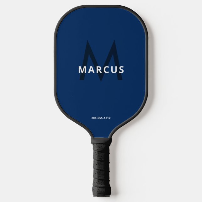 Navy Blue White Simple Motion Monogram Pickleball Schläger (Vorderseite)