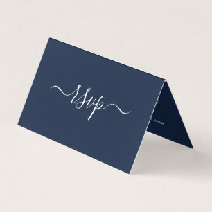 Navy Blue & White Simple Script Foto RSVP Card Visitenkarten
