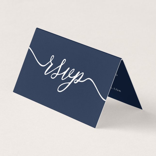 Navy Blue & White, Simple Script & Foto RSVP Card Visitenkarten (Vorderseite)