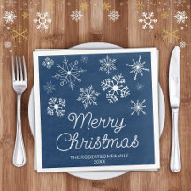 Navy Blue White Snowflakes Weihnachts-Party