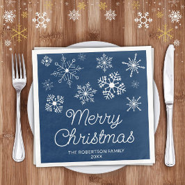 Navy Blue White Snowflakes Weihnachts-Party Serviette