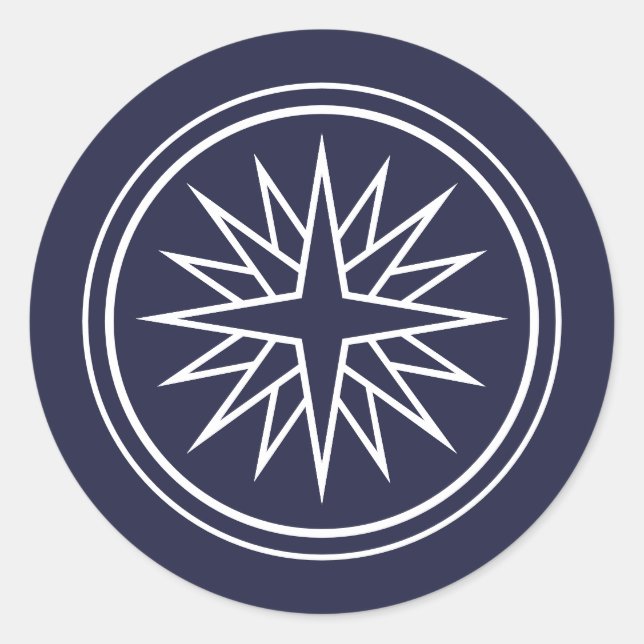 Navy Blue White Star Round Sticker (Vorderseite)