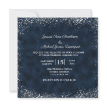 Navy Blue White Stardust Wedding Square