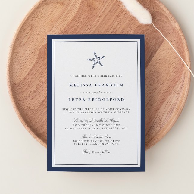 Navy Blue & White Starfish Hochzeit Einladung (Von Creator hochgeladen)