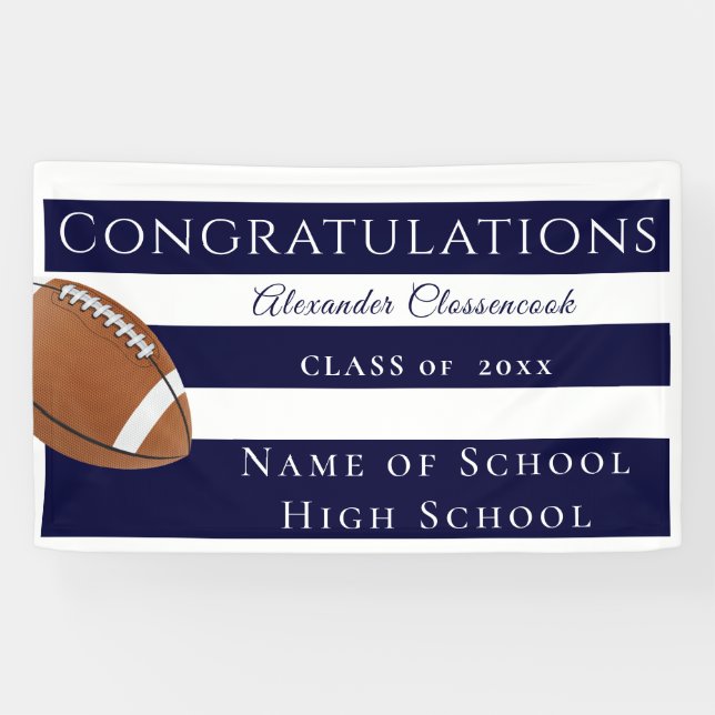Navy Blue White Strike Football Abschluss Banner (Horizontal)