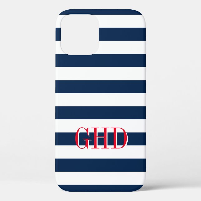 Navy-Blue-White-Stripes-individuelle Name Case-Mate iPhone Hülle (Rückseite)