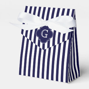 Navy Blue White Stripes Navy Label Monogram Geschenkschachtel