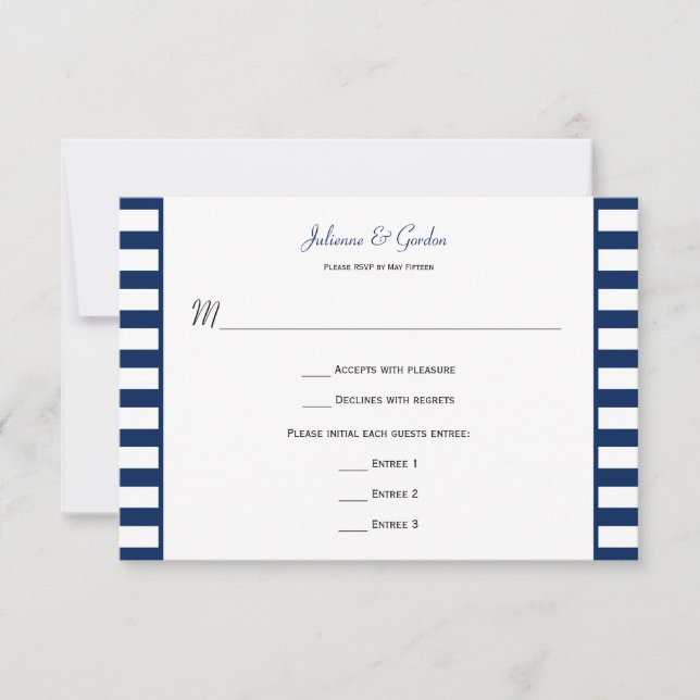 Navy Blue White Stripes Theme UAWG RSVP Karte (Vorderseite)