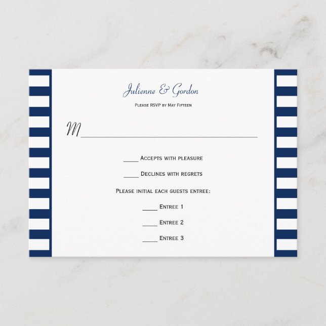 Navy Blue White Stripes Theme UAWG RSVP Karte (Vorderseite)