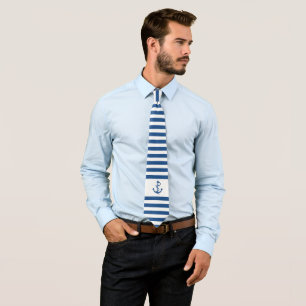 Navy-Blue & white stripes with nautical anchor Krawatte