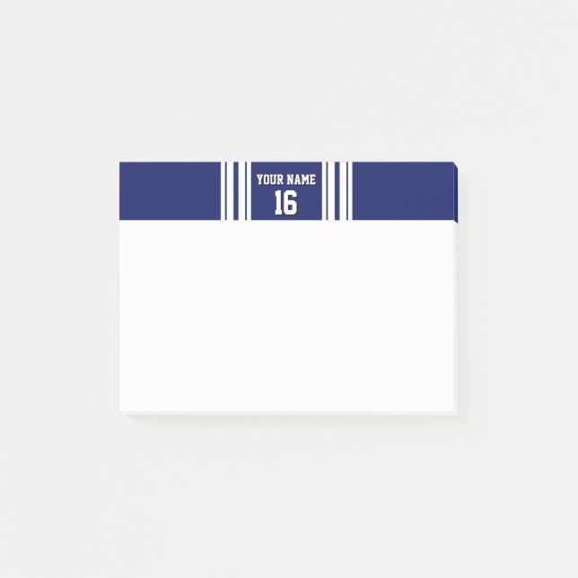 Navy Blue White Team Jersey Name Post-it Klebezettel (Vorderseite)
