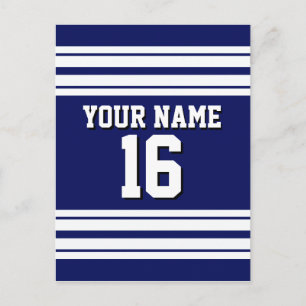 Navy Blue White Team Jersey Name Postkarte