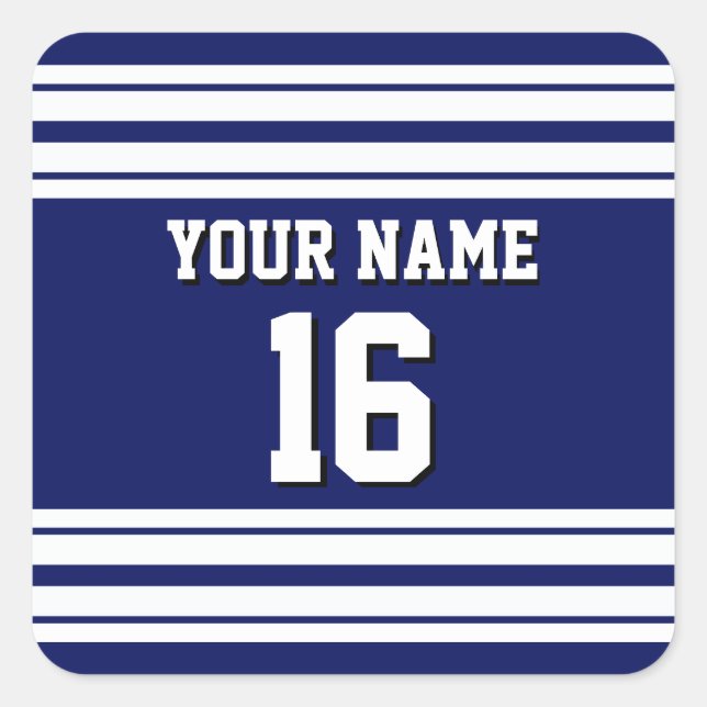 Navy Blue White Team Jersey Name Quadratischer Aufkleber (Vorderseite)