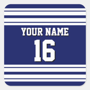 Navy Blue White Team Jersey Name Quadratischer Aufkleber
