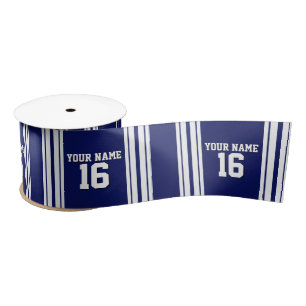 Navy Blue White Team Jersey Name Satinband