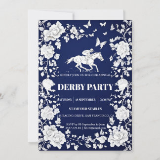 Navy Blue & White Toile Floral Kentucky Derby Invi Einladung