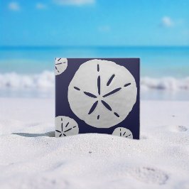 Navy Blue & White Tropical Beach Sand Dollar Fliese