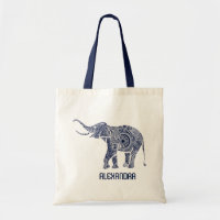 Navy Blue & White Verziert Wirbel Elephant Monogra