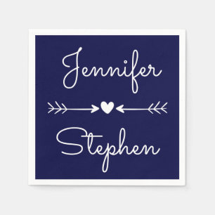 Navy Blue & White Wedding Heart & Liebe Arrows Serviette