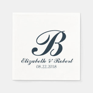 Navy Blue White Wedgram Napkins Serviette