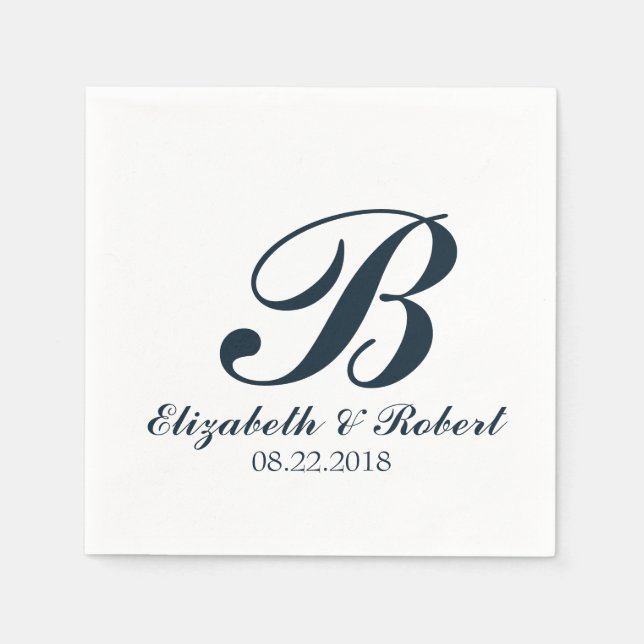 Navy Blue White Wedgram Napkins Serviette (Vorderseite)