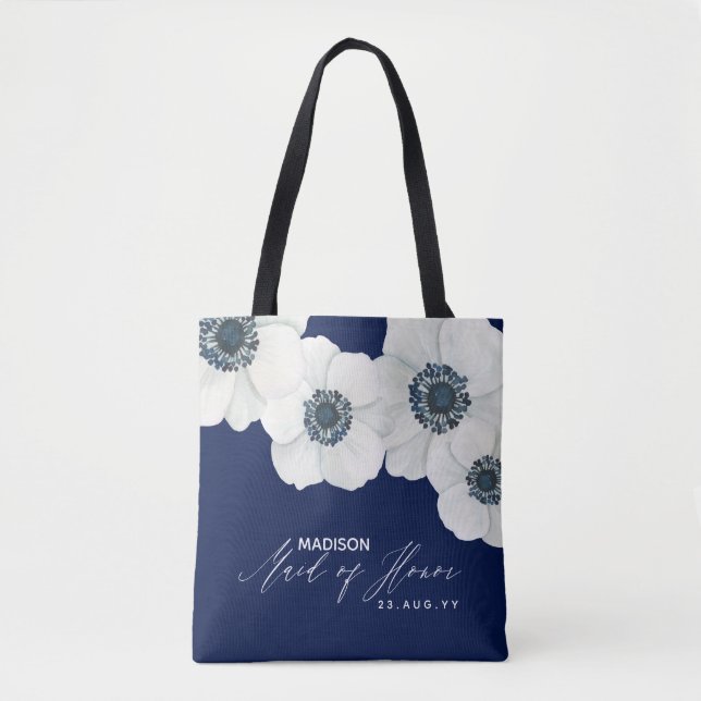 Navy Blue & White Windblume Trauzeugin (Vorderseite)