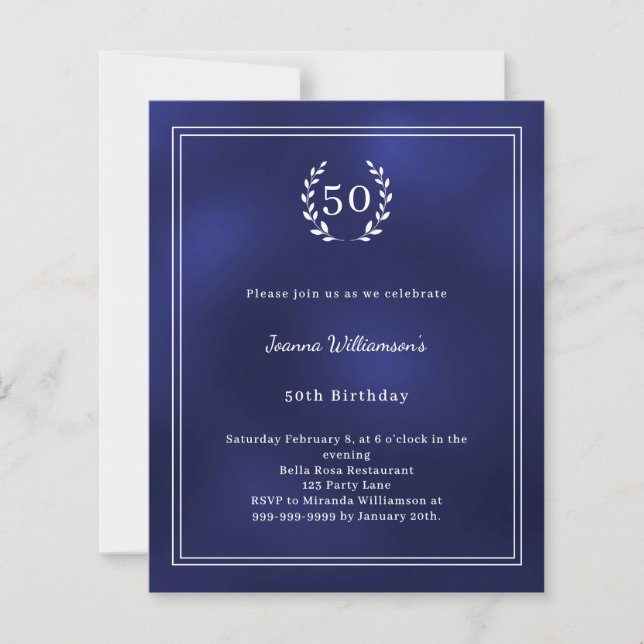 Navy blue white wreath elegant birthday invitation (Vorderseite)