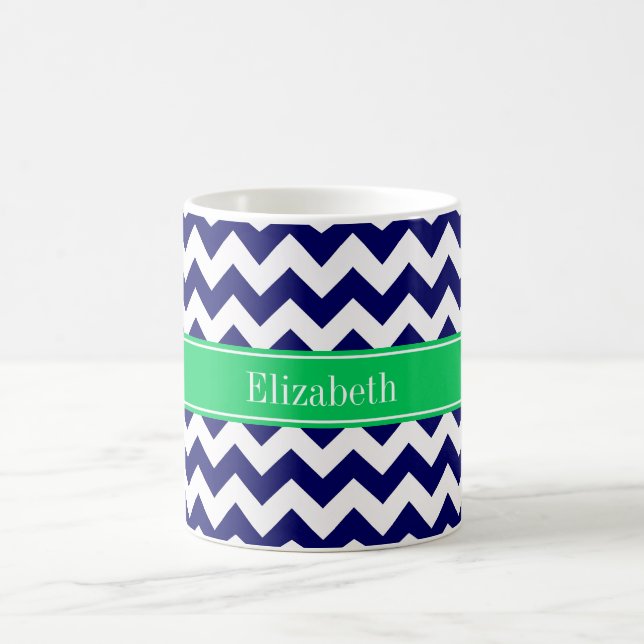 Navy Blue White Zickzack Emerald Name Monogram Kaffeetasse (Mittel)