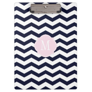 Navy Blue & White Zickzack Monogram Clipboard Klemmbrett