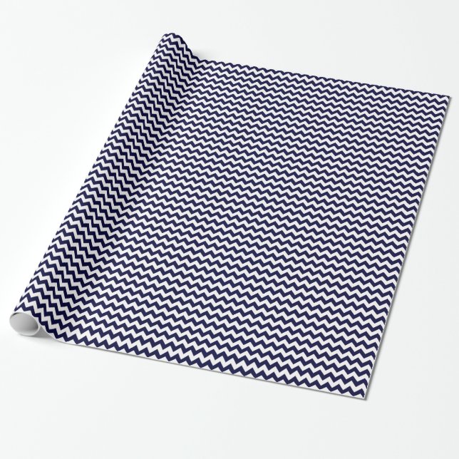 Navy Blue White Zickzack Zig-Zag Muster Geschenkpapier (Ungerollt)