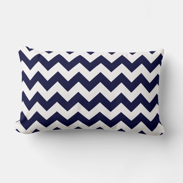 Navy Blue White Zickzack Zig-Zag Muster Lendenkissen (Vorderseite)