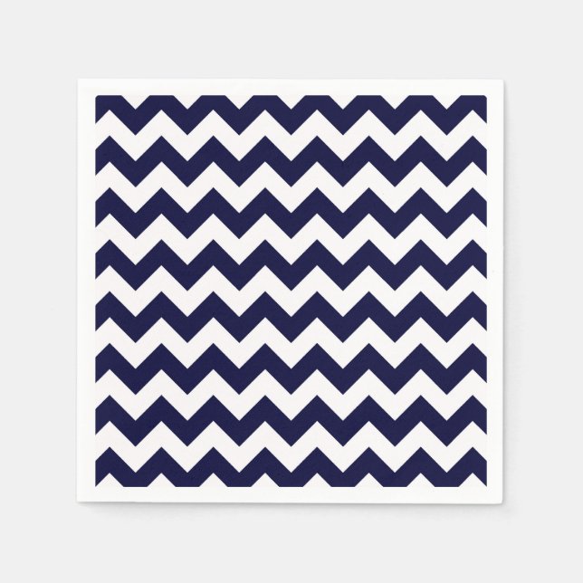 Navy Blue White Zickzack Zig-Zag Muster Serviette (Vorderseite)