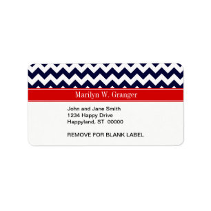 Navy Blue White Zickzack Zig Zag Red Name Monogram Adressaufkleber