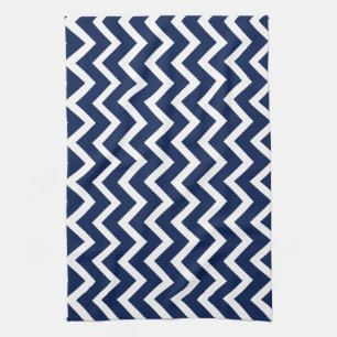 Navy Blue & White Zickzack Zigzag Muster Handtuch