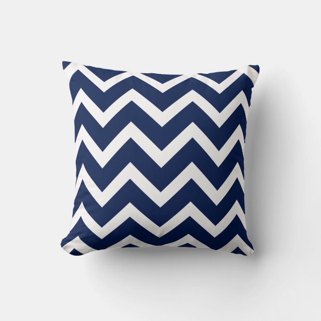 Navy Blue & White Zickzack Zigzag Muster Kissen (Vorderseite)