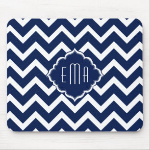 Navy Blue & White Zickzack Zigzag Muster Mousepad