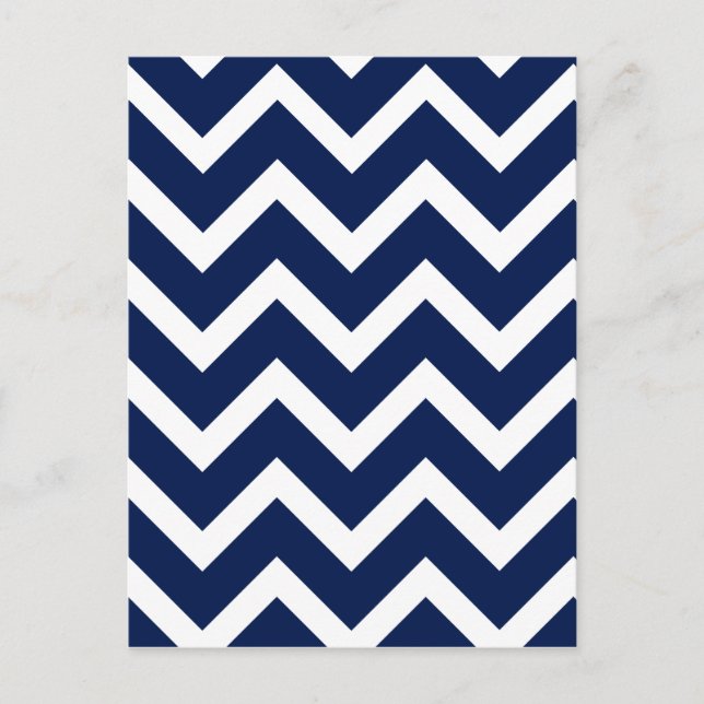 Navy Blue & White Zickzack Zigzag Muster Postkarte (Vorderseite)