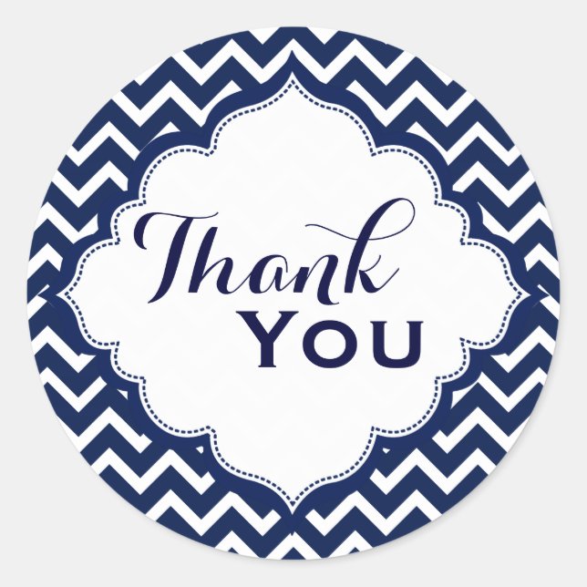 Navy Blue & White Zickzack Zigzag Muster Runder Aufkleber (Vorderseite)