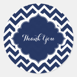 Navy Blue & White Zickzack Zigzag Muster Runder Aufkleber