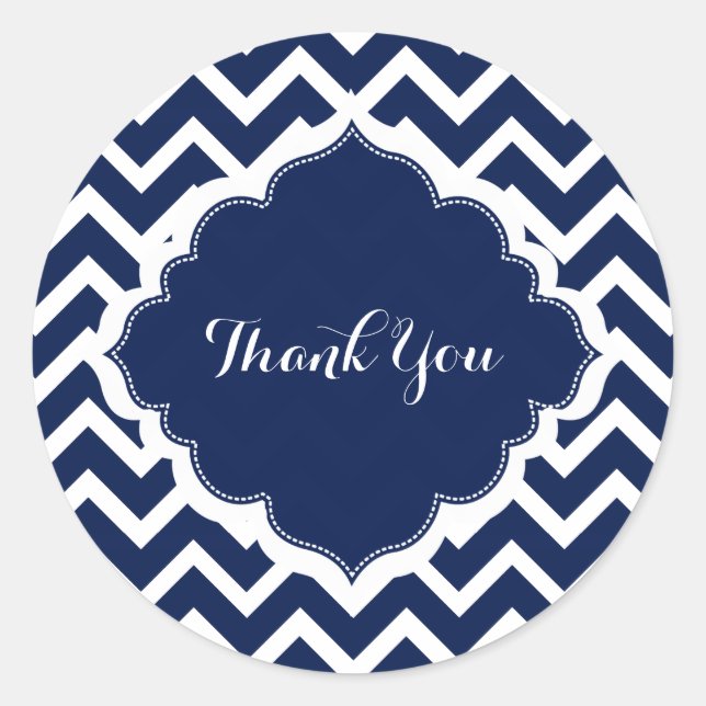 Navy Blue & White Zickzack Zigzag Muster Runder Aufkleber (Vorderseite)