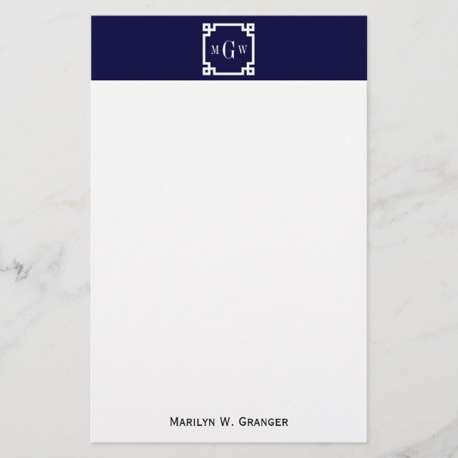 Navy Blue Whites griechischer Key #2 Gerahmt 3 Ini Briefpapier (Vorderseite)
