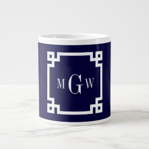 Navy Blue Whites griechischer Key #2 Gerahmt 3 Ini Jumbo-Tasse