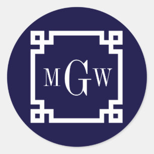 Navy Blue Whites griechischer Key #2 Gerahmt 3 Ini Runder Aufkleber