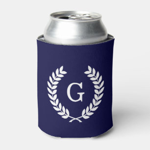 Navy Blue Wht Wheat Laurel Wreath Initial Monogram Dosenkühler