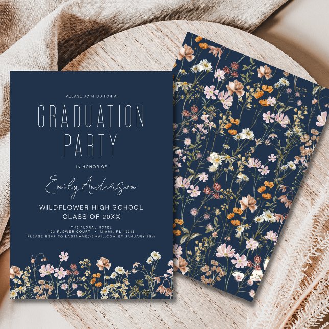 Navy Blue Wildblume Bloom Graduation Party Boho Einladung (Von Creator hochgeladen)