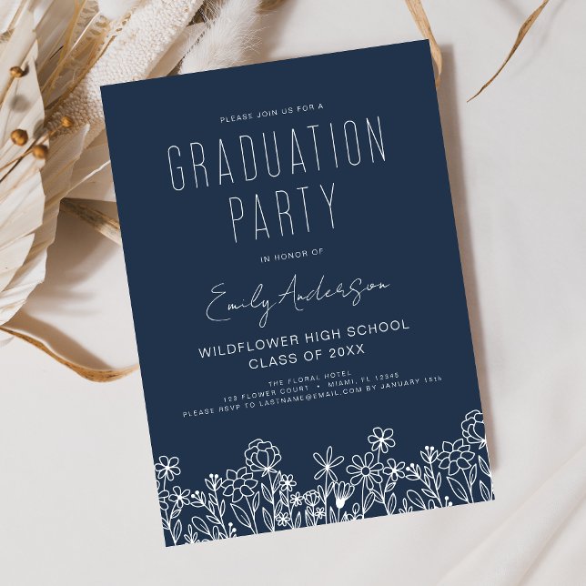 Navy Blue Wildblume Bloom Graduation Party Boho Einladung (Von Creator hochgeladen)