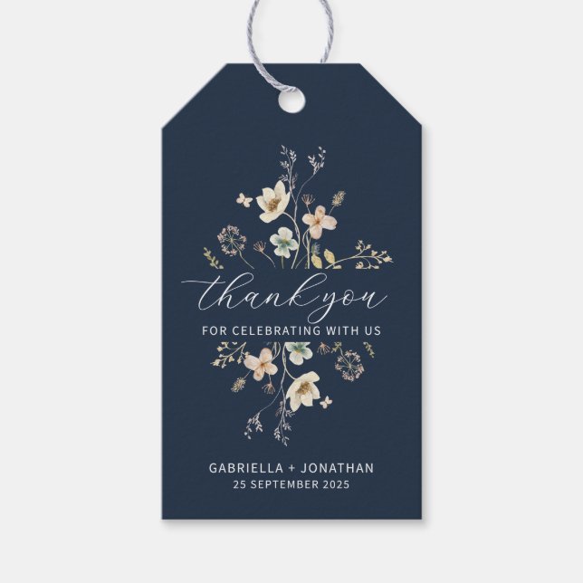 Navy Blue Wildblume Gastgeschenk Hochzeit Vielen D Geschenkanhänger (Vorderseite)