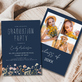 Navy Blue Wildblume Graduation Party Foto Boho Einladung