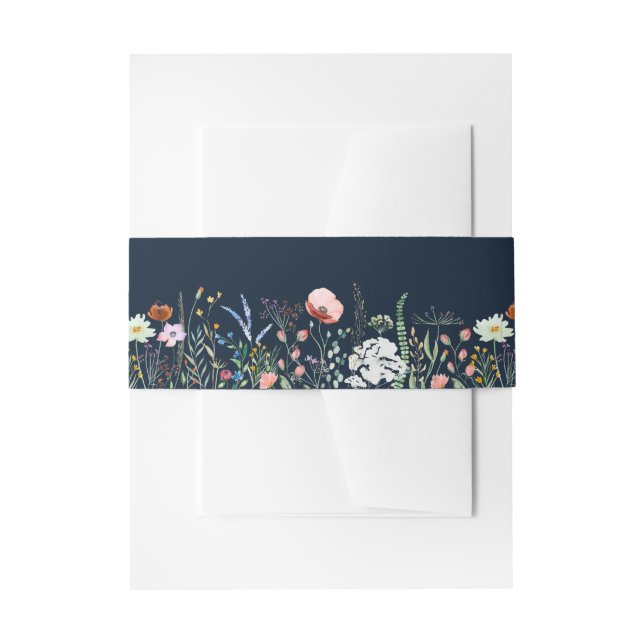Navy Blue Wildblume Meadow Einladung Bauchband Einladungsbanderole (Vorderseite Beispiel)