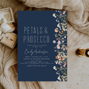 Navy Blue Wildblume Petals Prosecco Brautparty Einladung
